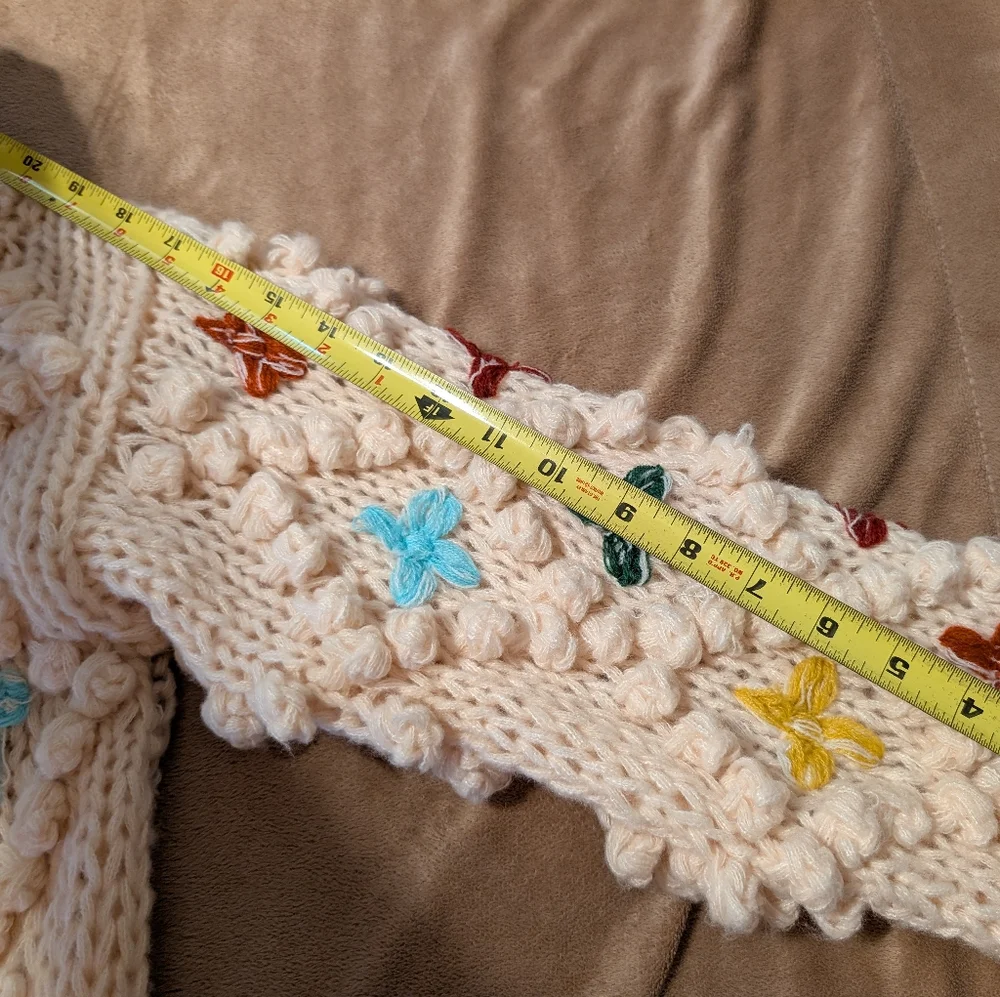 Brand New Sacchi Knit Popcorn Cardigan with Embroidered Accents NWOT - Picture 4 of 8